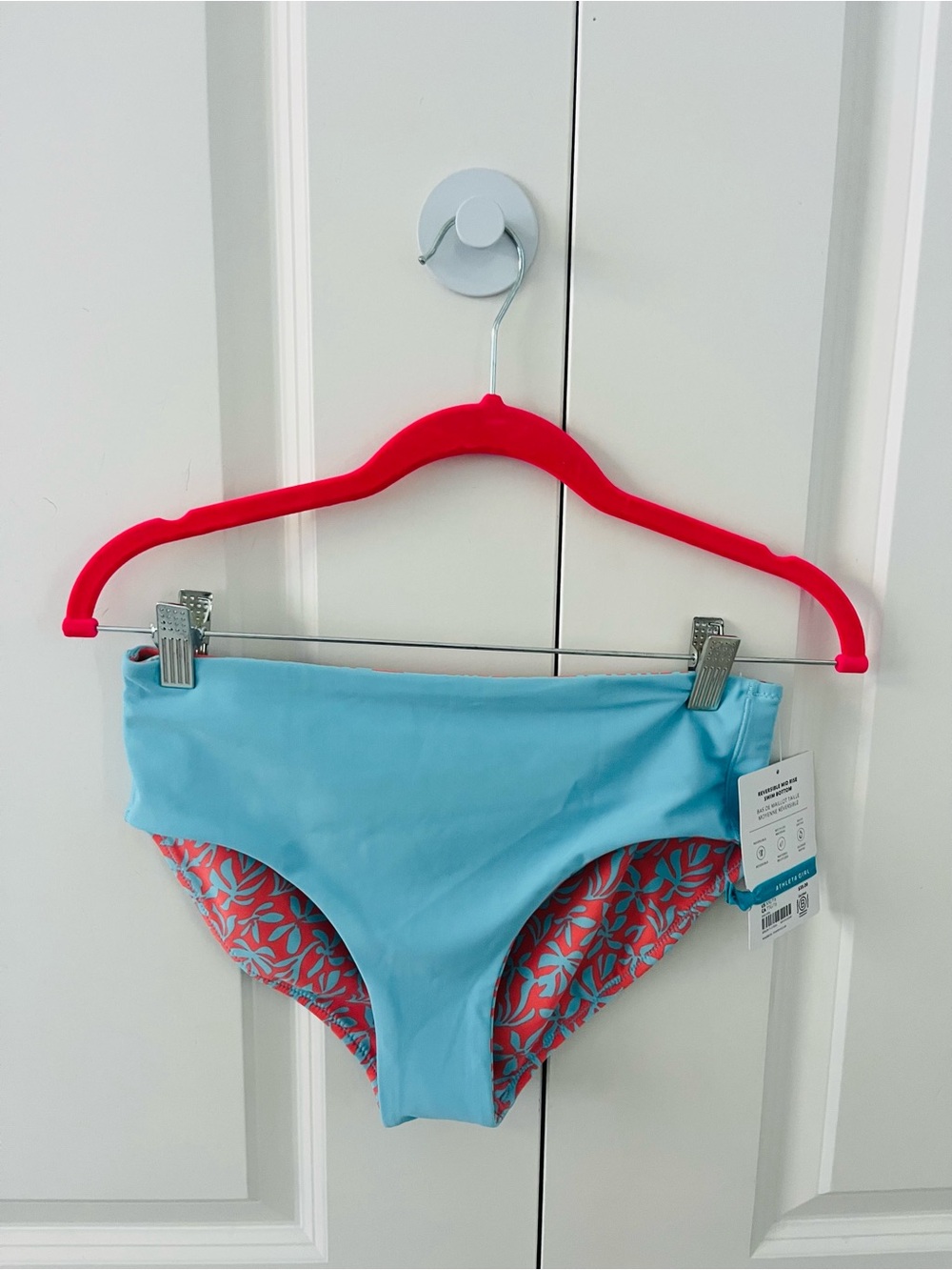 Athleta Girl XXL/16 reversible Coral & blue mid rise quick dry Swim Bottoms NWT